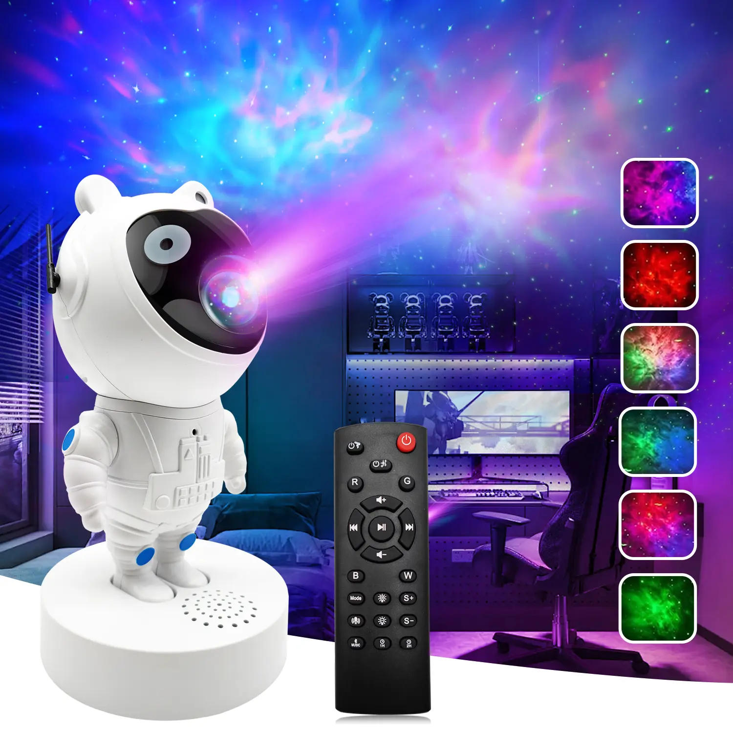 WEDEESUN Astronaut Galaxy Projector, 360° Adjustable Nebula Night Light with Bluetooth Speaker, Bedroom Game Room Living Room Decor, Relaxation Bedtime Stories Watch Party Gift for Kids