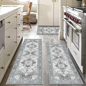 3-Piece Soft Non-Slip Kitchen Rug Set, Washable Floor Mats, Low Height Kitchen Area Rugs, Low Pile Rugs, Kitchen Runner Rug, Ideal for Kitchen Laundry Room Hallway Decor