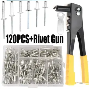Heavy Duty Riveter Set,Pop Rivet Gun and 120Pcs Blind Rivets Assortment Kit Hand Tools Rivet Nut Tool Hardware