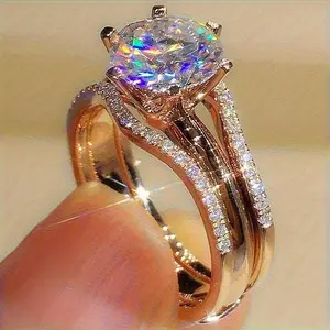 Sparkling Exquisite Gold Multi-Part Bridal Ring, Promise Engagement Anniversary Jewelry, Unique Non-Traditional Design, Ideal for Weddings Parties, Valentine’s Day & Christmas Gift for Her