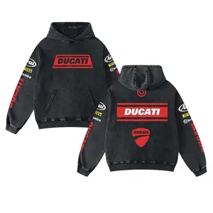 Ducati Retro Motorcycle Racing Washed Hoodie MotoGP World Champion Enthusiast Apparel Streetwear Hann Spree Racing Team Super Motorsports Clothing Riders Motocross Off-Road Dirt Bike Fan Gear Cotton For Moto Fan