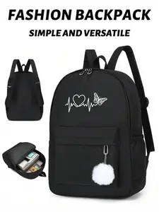 Unisex Casual Butterfly Heart Ecg Print Backpack, Cute Versatile Backpack, Large Capacity Multi-Pocket Travel Bag, Fashionable Short-Trip Shoulder Bag, Traveler Essentials Backpack