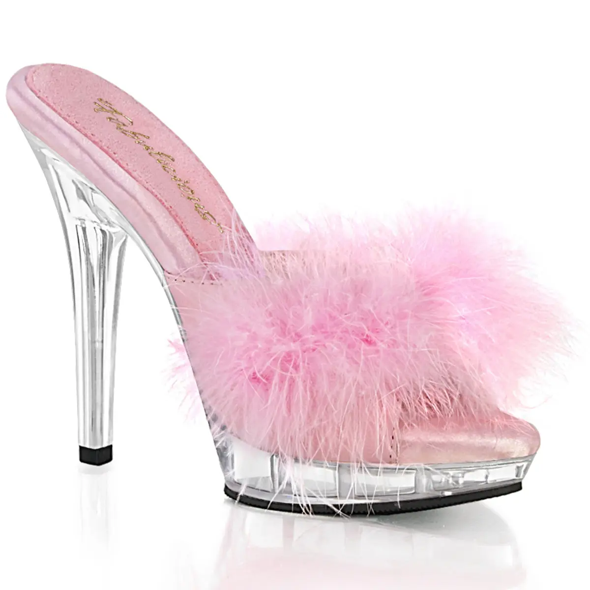 Women's 5-Inch Heel Baby Pink Fur Platform Satin Sandals - LIP-101-8, Classy Elegant Party Shoe