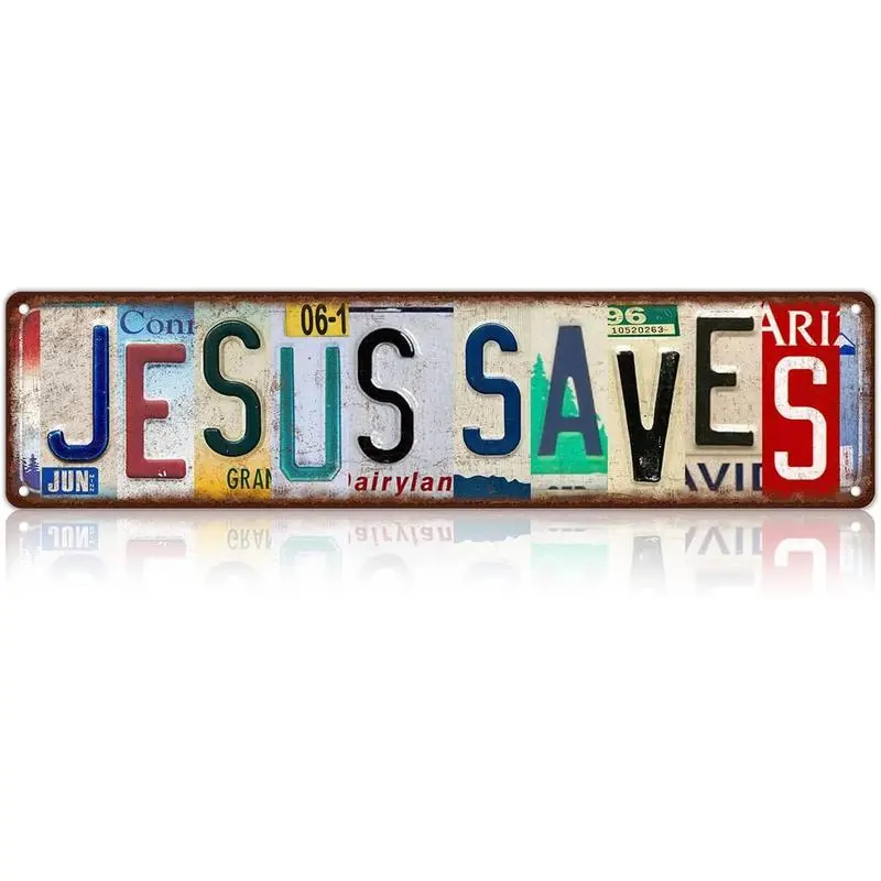 Vintage Lightweight Aluminium Tin "Jesus Saves" Street Sign Wall Decor, 4x16 in - Religious Home Supplies Gift with Metal Surface for Man Cave, Club, Men's Room Decor