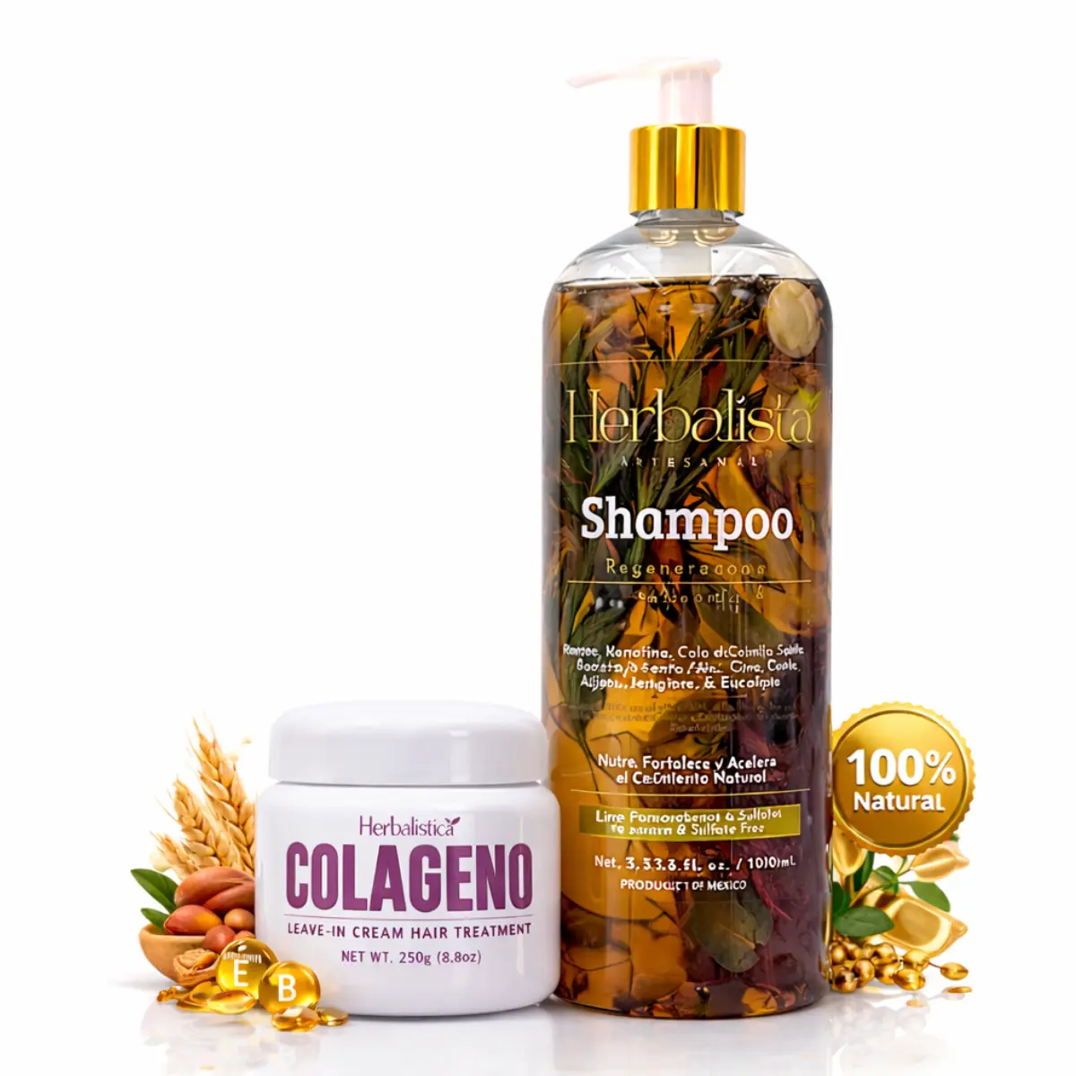 Herbalista Hair Repair Bundle – Botanical Herbal Shampoo 1000ml + Collagen Leave-In Hair Treatment 250g – Nourishing Hair Care Set with Keratin, Vitamin E & Botanical Extracts – Strength, Shine & Smoothness