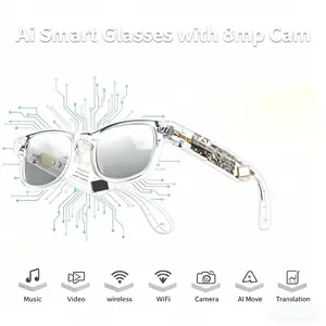 Minimalist Rectangular AI Smart Glasses with 8MP Camera, HD Video Recording, Bluetooth 5.3 Audio, Real-Time Translate, Wireless Touch Controls, Transparent Automatic Wearable Device, Multi-Sports Use, Button Touch Adjustment, Christmas Gift outdoorfun, Mu