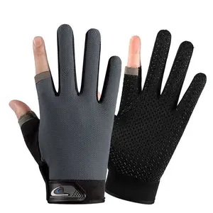 Outdoor Fishing Gloves, Sun Protection Anti-Slip Fly Casting Lure Breathable Touchscreen Sports Cycling Gloves, Two-Finger Design