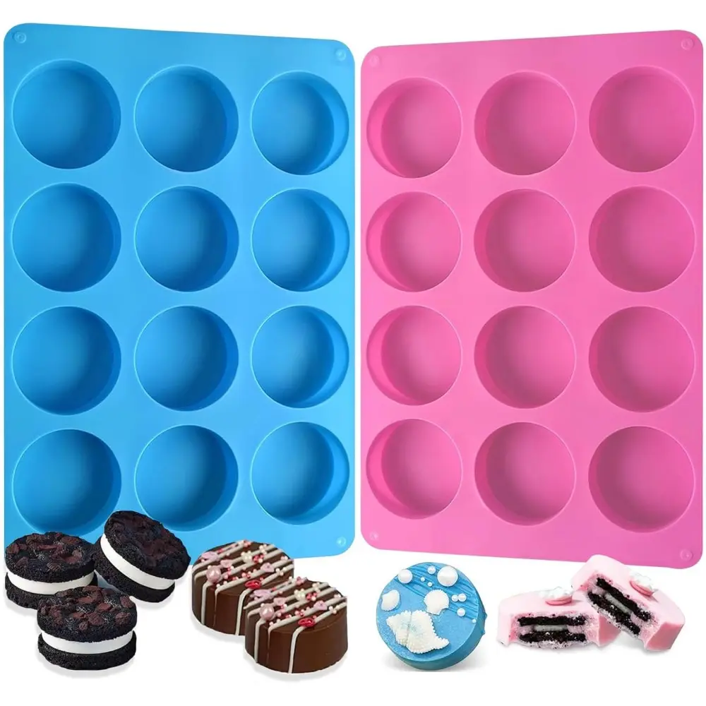 Reusable Silicone Cake Mold Chocolate & Sweet Moulds - 2 PCS 12-Cavity Flexible High-Temperature Round Cylinder Bakeware, Mini Size for Covered Oreo Cookies, Mini Cakes, Tea Party, Banquet, Birthday, Cup, Heat Resistant