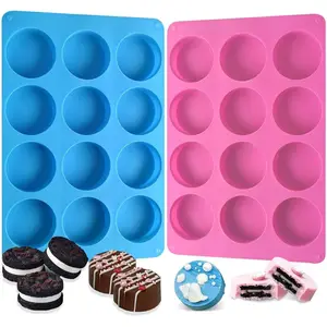Round Chocolate Cookie Molds, 12-Cavity Cylinder Chocolate Silicone Molds For Covered Oreo, Cookies Candy Jelly Mini Cakes and Muffin(2 PCS)