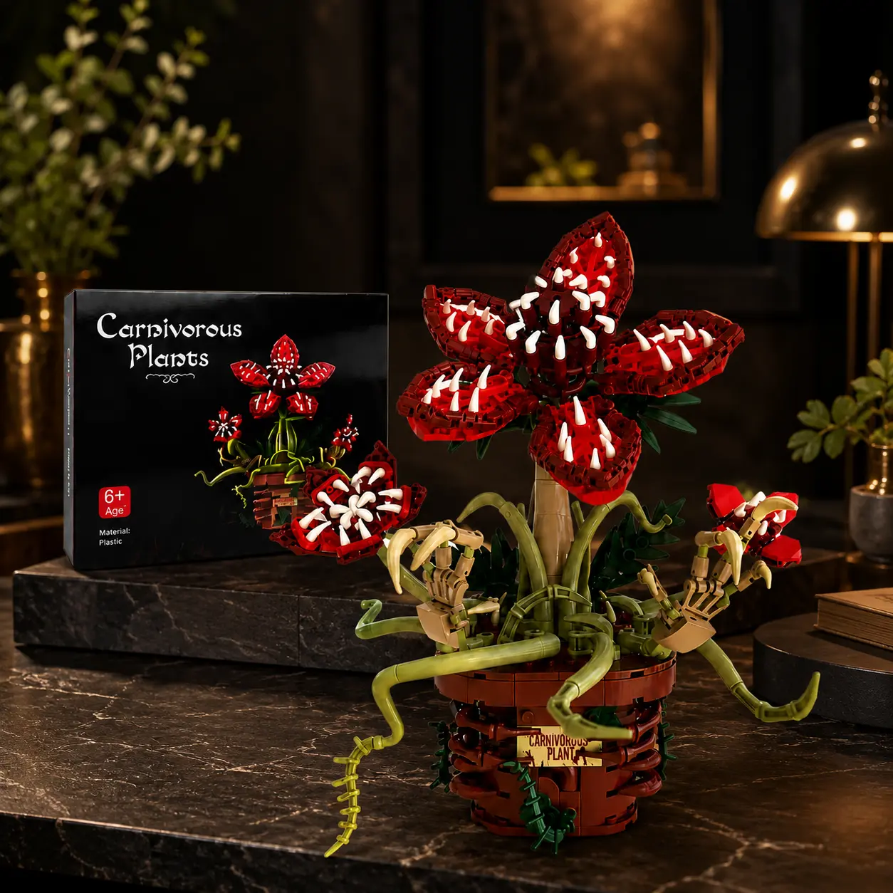Unisex 580-Piece Carnivorous Fantasy Plants Brick Blocks Building Set, Monster Flower Botanical Model Kit with Vines, Claw Details, Creative Desk Shelf Decor, Collectible Gift for Block Lovers, Ages 6+