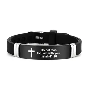 Unisex Adjustable Foldable Silicone Band Christian Bracelet with 2-Verse Bible Cross Emblem, Inspirational Jewelry, Religious Party Gift for Festive & Home Supplies