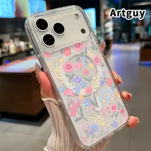 Magnetic Phone Case for iPhone 17 Air 16 Pro Max 15 16E 14 Plus 13 12 Mini 11 Promax X XS XR XSMax Multiple Floral Art Pattern Acrylic Back Matte TPU Edges Anti-Fall Ultra Thin Phone Cover Shell