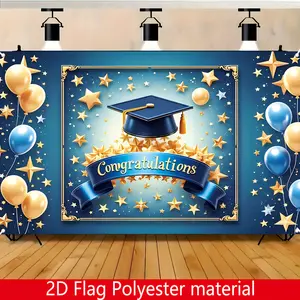 Blue Graduation Banner, Indoor Outdoor Multi-Functional Decoration, Room and Garden Decor, Graduation Party Background Screen, Graduation Party Decorations