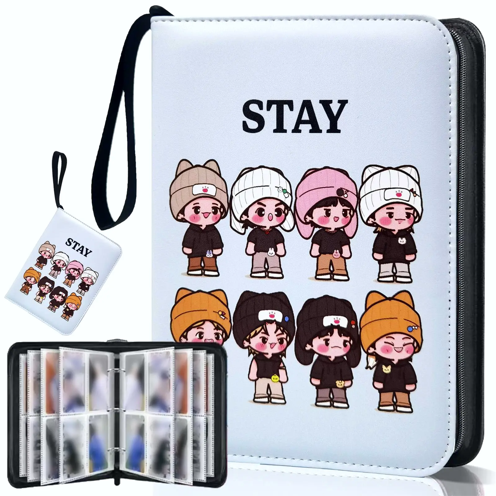 K-pop Photocard Binder 400 Pockets, Cute Cartoon Idol Photo Album, 50 Double-Sided 4-Pocket PP Pages, Zipper PU Leather Card Holder for Photo Cards, Lomo Cards & Collectibles