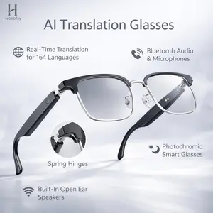 AI Smart Glasses, Bluetooth Audio Glasses with Real-Time Translator for 164 Languages, No Subscription for APP, Photochromic Lens, Spring Hinges, Bluetooth Glasses for Travel/Work/Study(Silver)