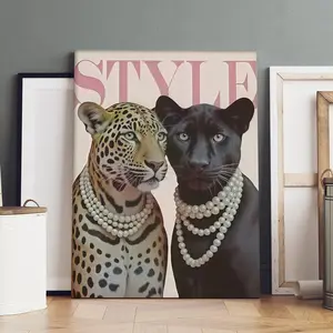 1-count wooden frame canvas, Art Canvas Prints, pink-toned STYLE Animal Print wild and elegant art poster, fashionable home art wall decoration, modern living room and bedroom decoration, exquisite gift