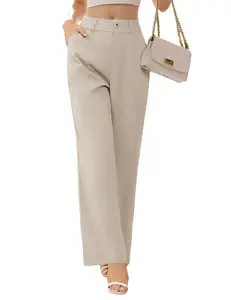 ZEAGOO Dress Pants Women High Waisted Business Casual Pants Trendy Flowy Straight Leg Trouser Pants Office Outfits