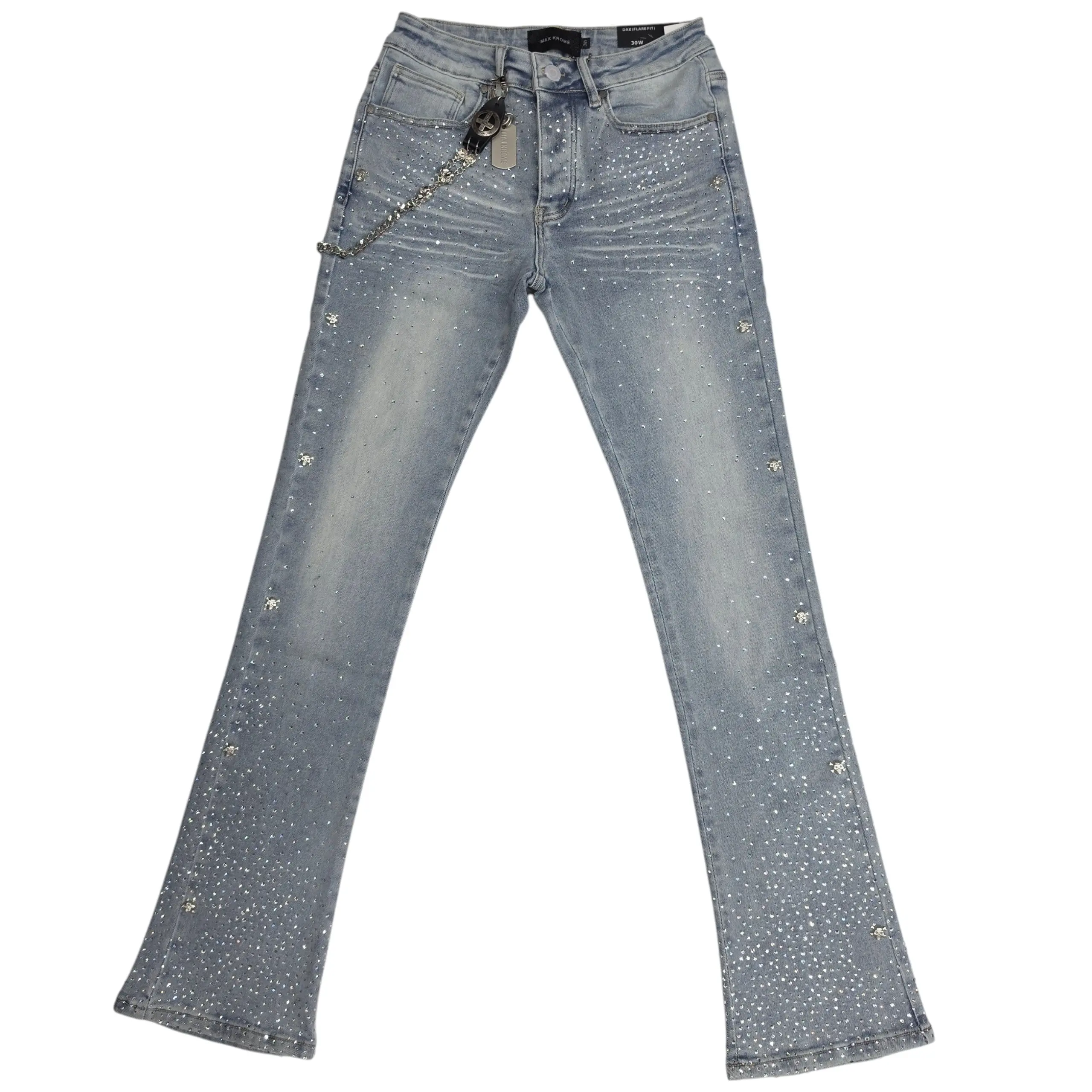 MAX KROME MEN'S RHINESTONE FLARE FIT JEANS KR-3043