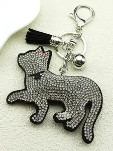 Lovely Kitty Cat Key Chain for Women Men White Shine Crystal Black Tassels Ragdoll Female Bag Hanging Keychain For Bags Fashion Key Ring, Charms, Keychain Pendant
