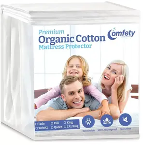 Organic Mattress Protector, 100% Waterproof & Hypoallergenic, Breathable Cotton Cover & Ultra Soft  Mattress Pad Cover