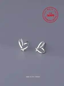 S999 Sterling Silver Hollow Heart Design Stud Earrings, Fashion Exquisite All-match Ear Jewelry for Girls Gift, Temperament Accessories for Daily Wear, Valentine's Day, Gift, Gifts for Wife, Pretty Studs, Heart Shaped Earrings