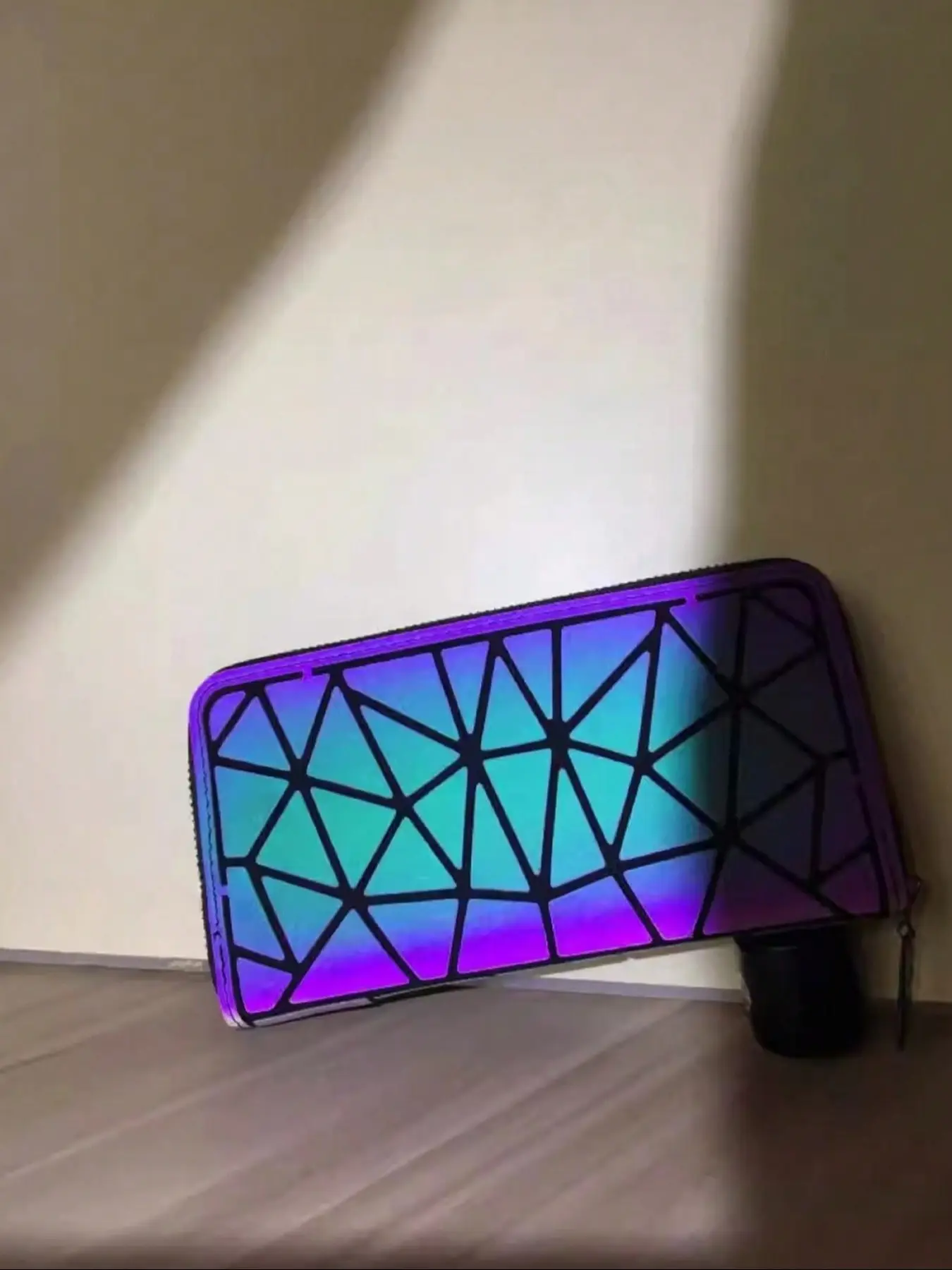 Women's Long Fashionable Stylish Zip Wallet Geometric Pattern Contrast Sequins Design Multi Card Slots Credit Card Holder Phone Purse Coin Bag Zipper Wallet