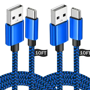 2PACK 10FT USB C Cable, 3A Fast Charge Cable, USB A to Type C Charging Cord, Braided Cable Compatible with Samsung Galaxy