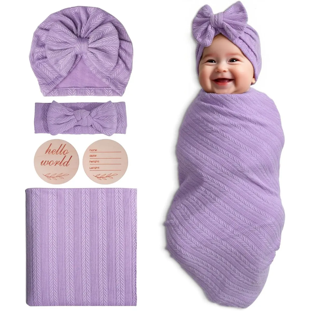 4 Pack Baby Swaddle Blankets for Girls – Newborn Swaddle Set with Matching Hat & Bow Headband, Soft Breathable Infant Wraps, Baby Shower & Newborn Essentials babyswaddle  blanket