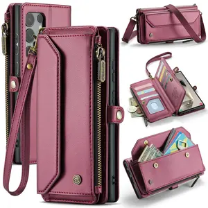 [LX]CaseMe Crossbody Phone Case with Card Slot (1 Count), PU Leather Phone Wallet Case with Zipper & Removable Wristlet, Phone Accessories for Samsung Galaxy S24 UltraS23 FE S10 Plus, Smartphone Case