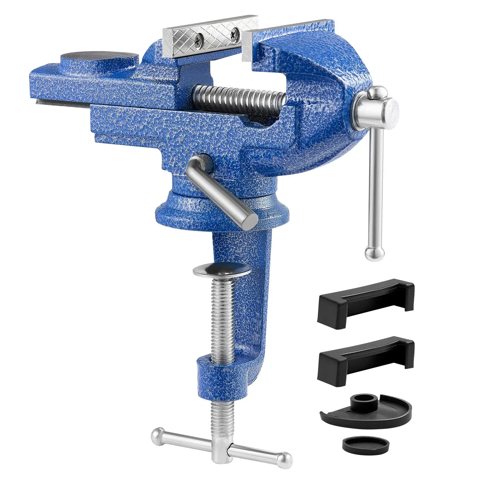 【Summerfinds】VEVOR Heavy Duty Cast Iron Bench Vise, 3-in Jaw Width, 6.30 x 3.54 x 7.68 in, Anti-Slip Jaws, Portable Workbench Vice with 360° Swivel Raised Base, Quick Release Clamp, Effort-Saving Handle for Woodworking, Cutting