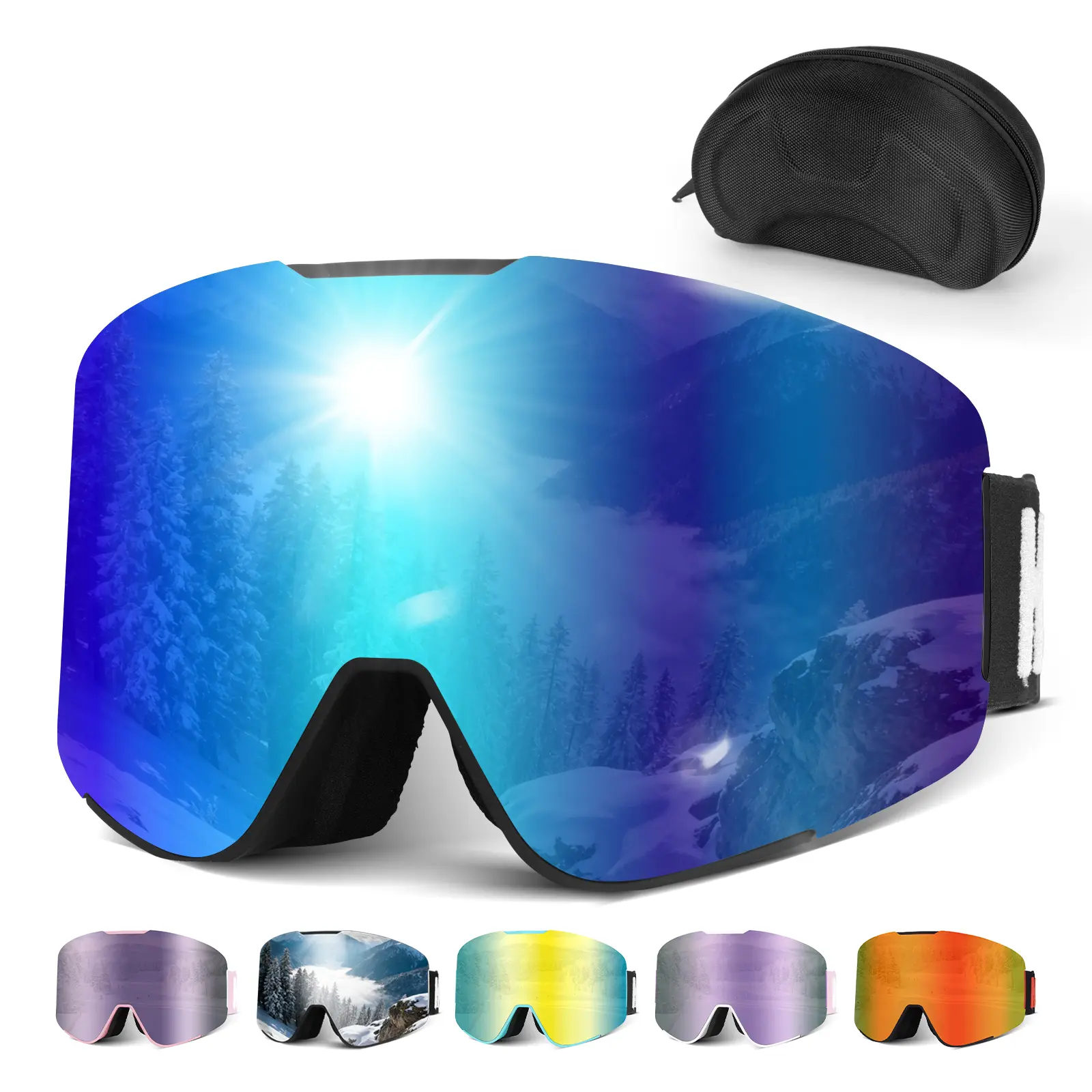 Photochromic Ski Goggles for Men & Women – Anti-Fog, UV400, Shiny Lens, Triple-Layer Comfort Foam, Snowboard & Ski Goggles with Case