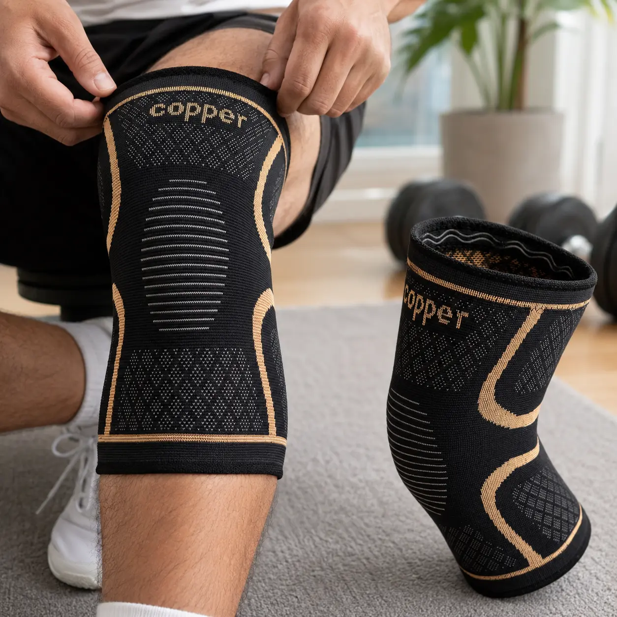 2 Pack Copper Infused Compression Knee Sleeves, Anti-Slip High Elastic Breathable Knee Support Brace, Joint Pain Relief Knee Protector for Running Basketball Gym Sports, Fit Men Women,XL