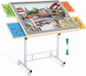 Adjustable Puzzle Table with Tilt Top & Sorting Trays Height-Lift Design Mobile Rolling Board for 1000-2000 PCS Puzzles Hobby Craft Station