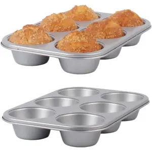 Nonstick 6-Cup Jumbo Muffin Pans 2 Pack, Extra Large Deep Cupcake Baking Tins, Premium Non-stick Non-toxic Heavy Duty Carbon Steel Muffin Tray 3.5'' dia