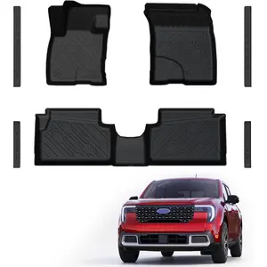 Floor Mats with Door Sill Protectors for Ford Maverick Hybrid Accessories 2026 2025 2024 2023 2022, All-Weather TPE Liner Mat Custom Fit Maverick Hybrid Mo