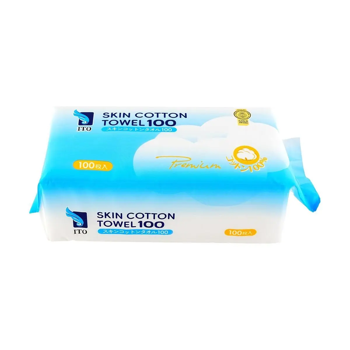 ITO Japan Premium 100% Cotton Ultra-Thick Facial Tissues Wipes - 100 Count, Wet & Dry Use, Soft & Gentle for Face Cleansing