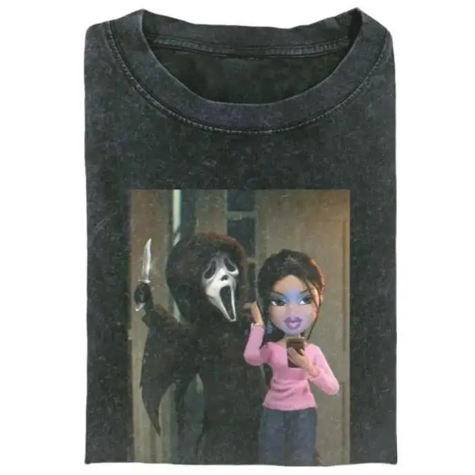 Ghostface Graphic Funny T-shirt, Vintage Y2K 90s Tshirt, Ghost Face X Bratz Halloween Shirt, Spooky Season Halloween, Gift For Her, Him, Tops Menswear Cotton