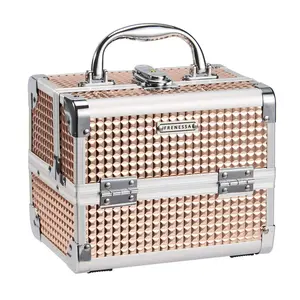 Makeup Case Train Case Portable Makeup Box with Mirror Lock Box Travel Cosmetic Train Cases Hard Makeup Organizer for Nail Craft Storage Vanity Rose Gold