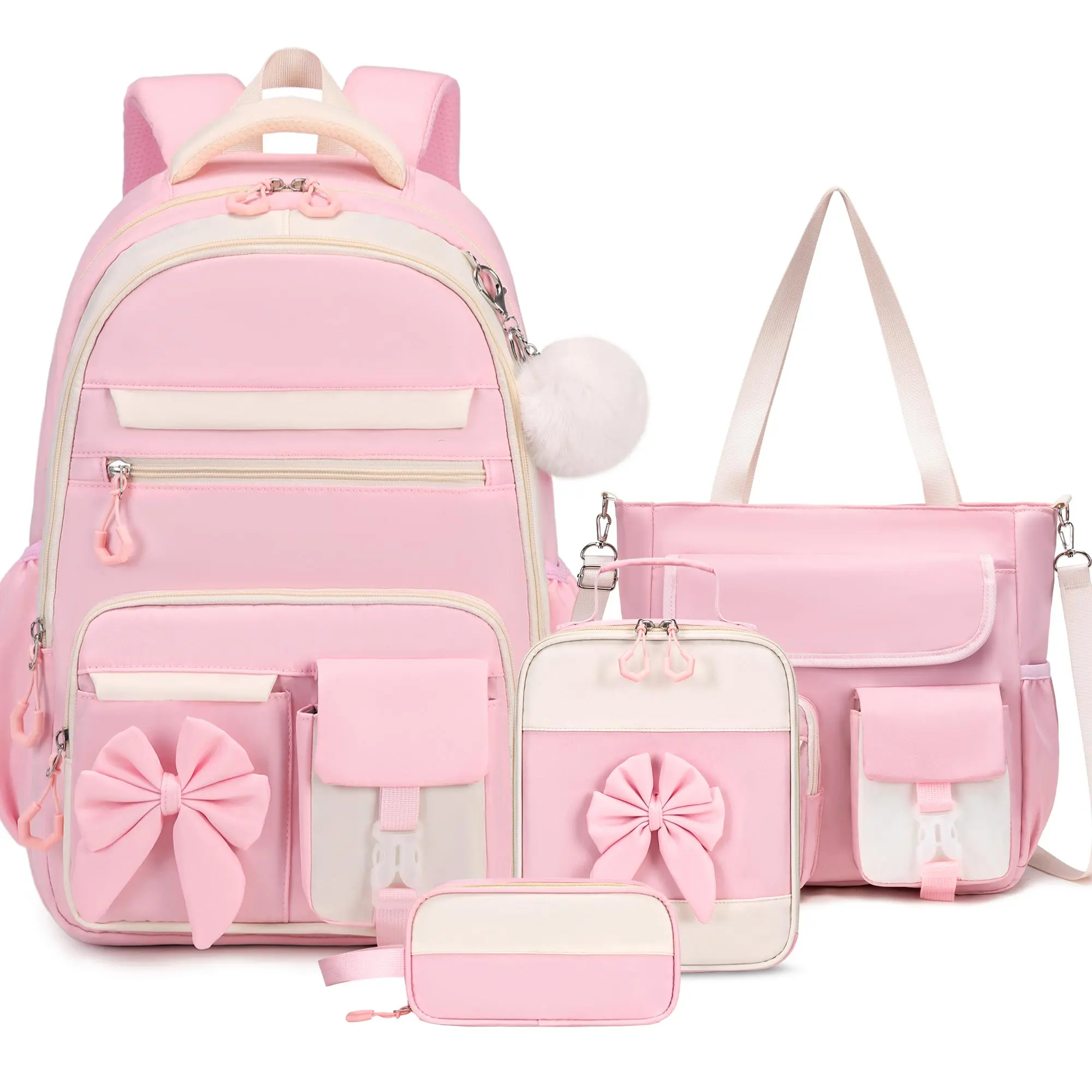 SIMILOVE 3-Piece Backpack Set for Girls, Waterproof Purple Pink Ombre Kids School Bookbag with Lunch Box & Pencil Case, Reflective Strips, Adjustable Straps, Back to School Birthday Gift