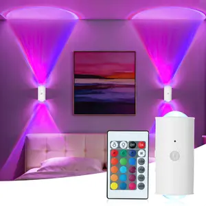 Smart LED Wall Lamp with Motion Sensor - 16 RGB Dynamic Ambient Night Light with Remote, Magnetic & Stick on Design, USB Rechargeable Cordless Projector light, Perfect for Home Decor, Stairs, Hallway, Courtyard Doorway