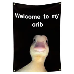 Welcome To My Crib Letter & Duck Pattern Decorative Flag, Hanging Decorative Room Banner, Decorative Flag for College Dorms, Home Decor, Fall Decor, Decoration Items