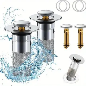 Bathroom Sink Stopper Hair Catcher, Universal Pop Up Sink Drain Filter with Stainless Steel Filter Basket, Bathroom Sink Drain Strainer Rubber Shower