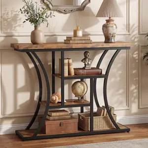 Loftiage 41.3" Industrial 4 - Tier Console Table with Curved Metal Frame, Narrow Long Sofa Table & Entryway Table with Storage Shelves for Living Room, Accent Table for Hallway Furniture Foyer