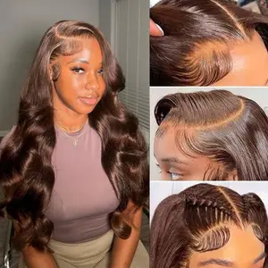 200 Density Body Wave Chocolate Brown Wig, 13x6 Lace Front Wigs Human Hair Pre Plucked,  Real Human Hair 4# Brown Wig for Women 26 Inch summerwins