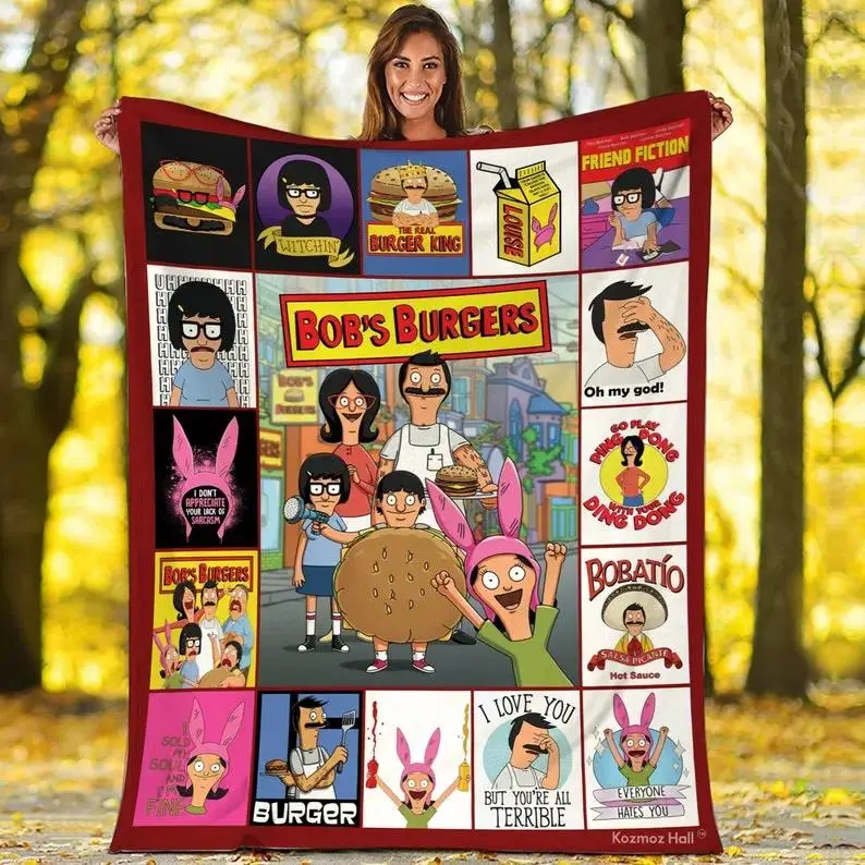 Bob’s Burgers Themed Cozy Soft Fleece Bed Blanket - Character Graphic Bedding Throw with Bob, Tina, and The Belcher Burger Family Design, Cozy Blanket, Character Graphic Blankets