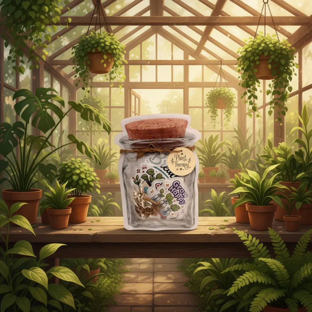 Plant Therapy Sticker Jar – 25 Whimsical Plant & Botanical Stickers Featuring Cozy Nature-Inspired Designs, Monstera Leaves & Flowers for Journals, Planners, Notebooks, Laptops & More