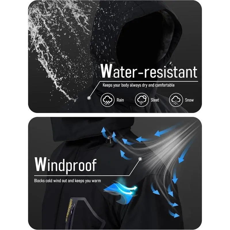 Men's Winter Ski Snow Jacket, Water-Resistant Warm Fleece-Lined Parka Raincoat with Hood & Multi-Pockets, All-Season Outdoor Functional Men's Outerwear Men's Winter Ski Snow Jacket, Water-Resistant Warm Fleece-Lined Parka Raincoat with Hood & Multi-Pockets, All-Season Outdoor Functional Men's Outerwear