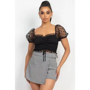 DOTTED SMOCK PUFF SLEEVE TOP