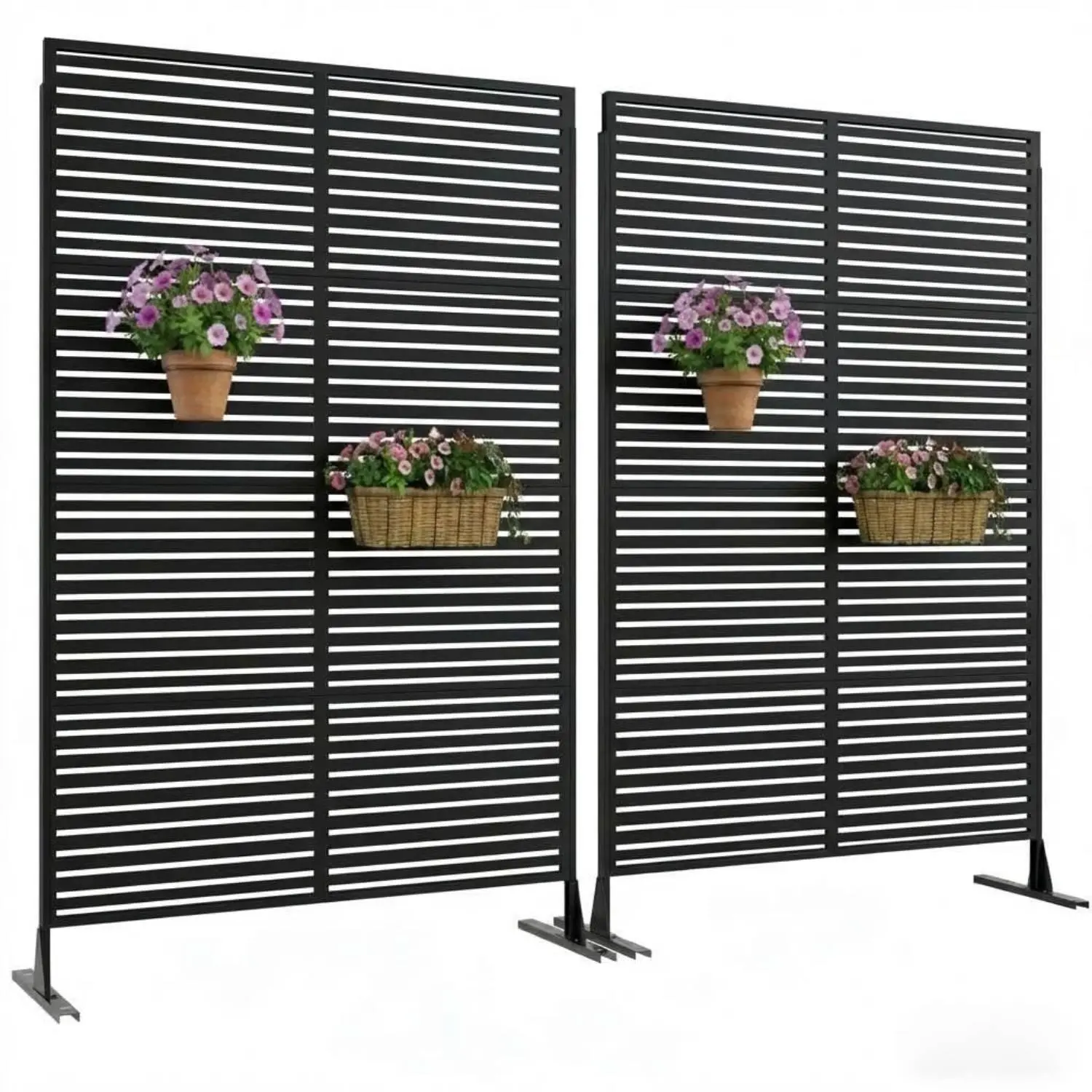 Galvanized Steel Privacy Screen Panels (2 Pack, 72x47 in) - Modern Laser Cut, Corrosion-Resistant Freestanding Room Divider with Stand, Garden Screen, Patio Divider for Outdoor Spaces