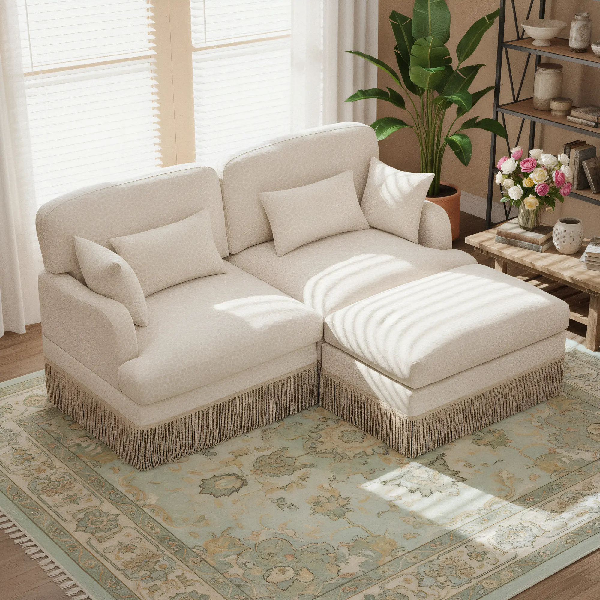 Eyisean 69.2" Contemporary Glam Sturdy Modular L/U-Shaped Chenille Sectional Sofa - 2-Seater Leopard Print, Tassel Edge, Fixed Arms, Lumbar Pillow, Ottomans, Securely Connected, Easy Set-Up for Living Room, Assembly Required